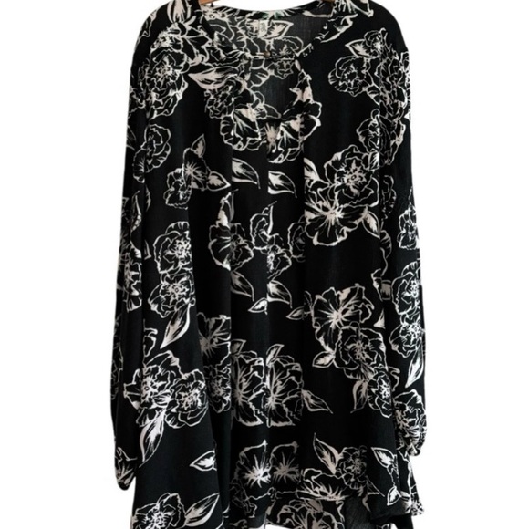 Free People Snap Out of It Black Cream Floral Sz S Tunic Dress Long Sleeve$298 - Picture 3 of 5